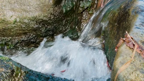 Rushing Water on Rocks Close Up Stream Flowing Nature Texture Background. Stock Footage 331945030