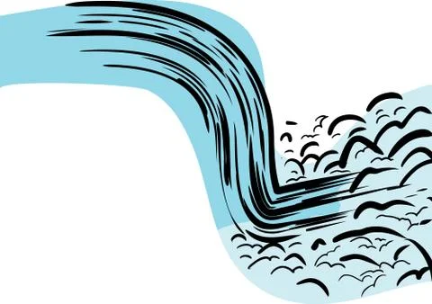 Rushing Waterall Doodle Stock Illustration
