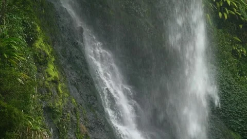 Rushing Waterfall Flowing Down Mossy Green Cliff Vídeos de archivo 289455842