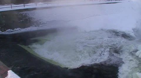 Rushing waterfalls and  river with snow and ice. #N Stock-Footage 34642913