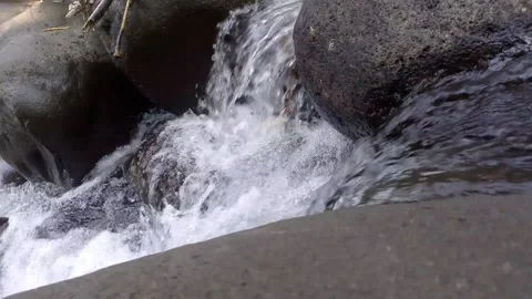 Rushing white water flowing over dark rocks in mountain stream 4k nature Stock Footage 341660194