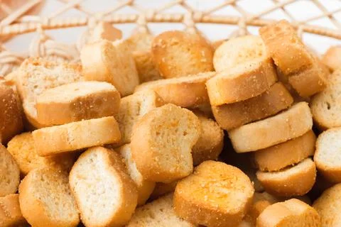 Rusks on a plate. Dried bread. Crispy rusk Stock Photos