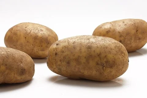Russet Baking Potatoes assorted on white background Photos