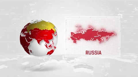 Russia 4K Tech Map Beside Globe On White Background. Stock Footage 340477076