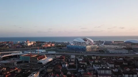 Russia, Adler, Sochi, Olympic objects on the sunset Stock Footage 98084491