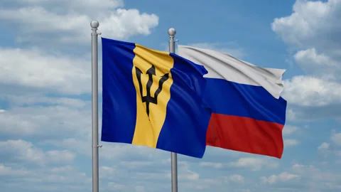 Russia and Barbados two flags Stock Footage 272306975