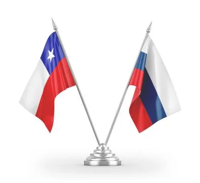 Russia and Chile table flags isolated on white 3D rendering Stock Illustration