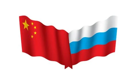 Russia and China flags. Vector illustration on white background Ilustração Stock