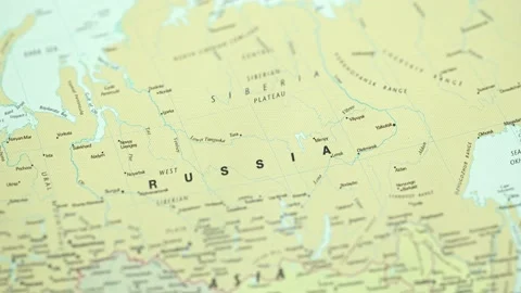 Russia And Cities On The Physical Map Of The World With Approximation. Stock Footage 237745501