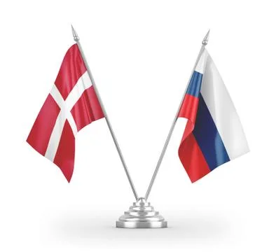 Russia and Denmark table flags isolated on white 3D rendering Stock Illustration