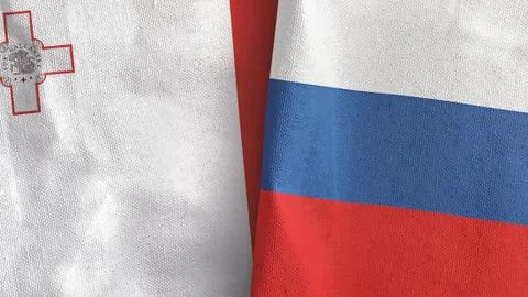 Russia and Malta two flags textile cloth 3D rendering Stock Illustration
