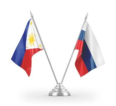 Russia and Philippines table flags isolated on white 3D rendering Stock Illustration
