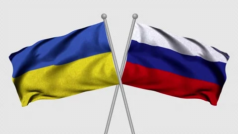 Russia and  Ukraine Flags Stock Footage 340385667