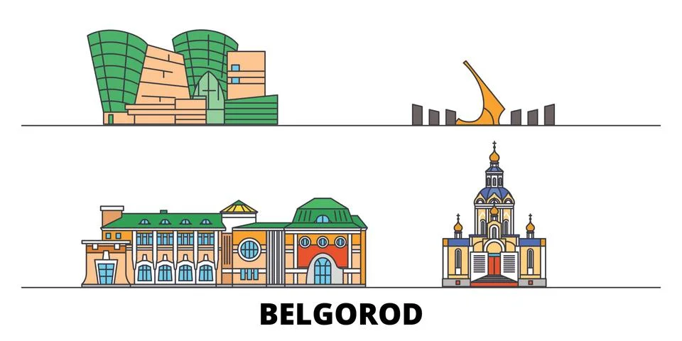 Russia, Belgorod flat landmarks vector illustration. Russia, Belgorod line city Stock Illustration