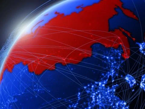 Russia on blue Earth with network イラスト素材