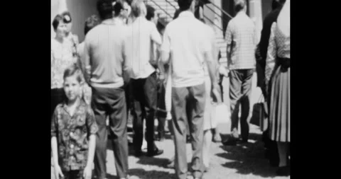 Russia - circa 1970s: Group of soviet people standing outside building, Stock Footage 340330485