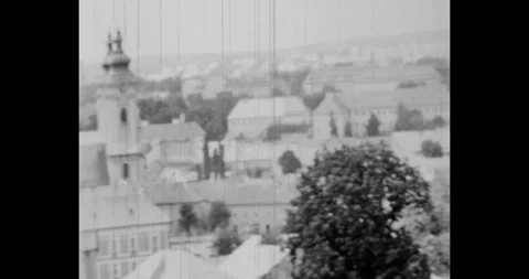 Russia - circa 1970s: Panoramic view of a Soviet city, retro black and white Stock Footage 340330727