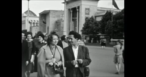 Russia - circa 1970s: Soviet man and woman walking, smiling, retro archival film Stock Footage 341324761