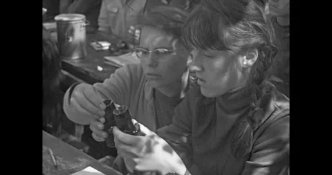 Russia - circa 1970s: Soviet students and teacher in outdoor science lesson Stock Footage 333205527