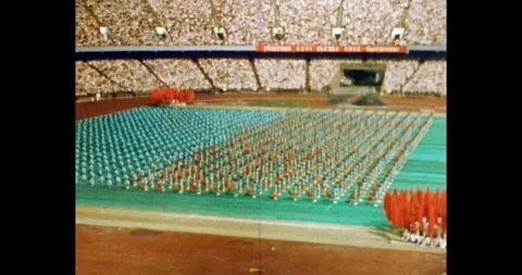 Russia - circa 1980s: Massive synchronized gymnastic performance Stock Footage 328642045