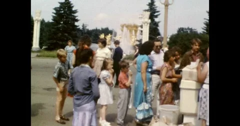 Russia - circa 1980s: People Queueing for Ice Cream Stock Footage 321529465