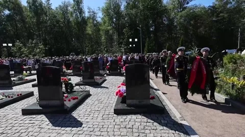 Russia commemorates the 25th anniversary of the sinking of the nuclear submarine Stock Footage 314734573
