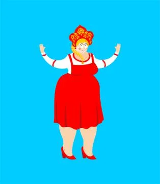 Russia confused oops. Russian perplexed. Female surprise in national costume. Stock-Illustration