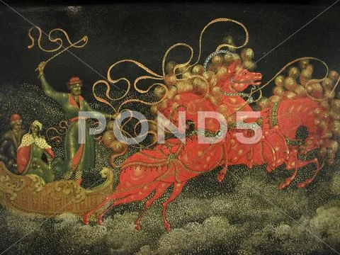 Russia detail of miniature painting by i golikov Stock Photos