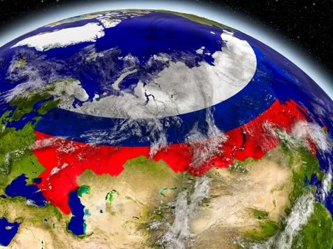 Russia with embedded flag on Earth Illustrazione stock