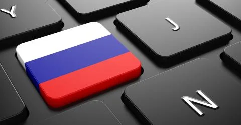 Russia - Flag on Button of Black Keyboard. Stock Illustration