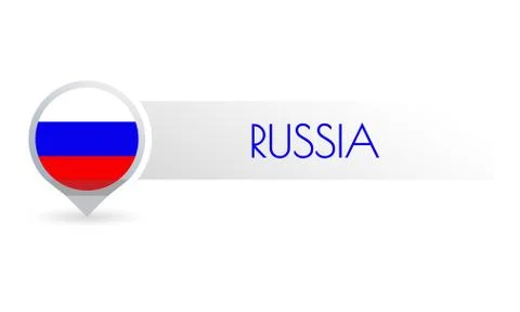 Russia flag. Circle flag button in the map marker shape. Russian country icon Stock Illustration