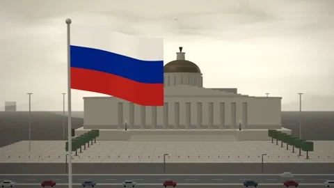 Russia Flag Flying Over Courthouse Colonnade And Dome seamless loop 스톡 동영상 344781788