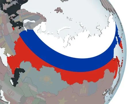 Russia with flag on globe Stock Illustration