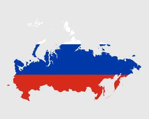 Russia Flag Map. Map of the Russian Federation with the Russian country banner Stock Illustration
