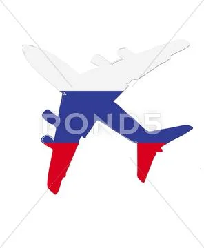 The russia flag painted on the silhouette of a aircraft. glossy illustration Stock Illustration