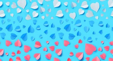 Russia flag seamless pattern lined with paper cut out hearts in traditional Stock Photos