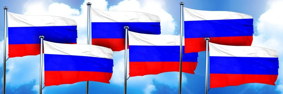 Russia flags, 3D rendering, on a cloud background Stock Illustration