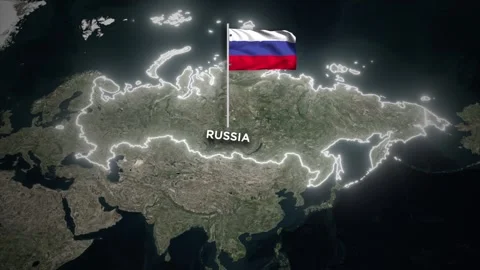 Russia Glowing Border Map Animation with 3D Waving of Russia National Flag .. Vidéo 330359489