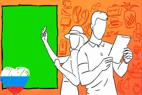 Russia - Hand-drawn - Couple visiting - Illustration - SD Stock Footage 90633923