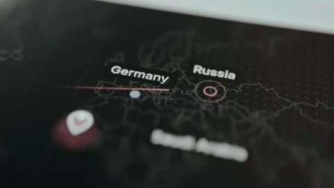 Russia highlighted as the source of cyberattacks on a world map Stock Footage 330236975
