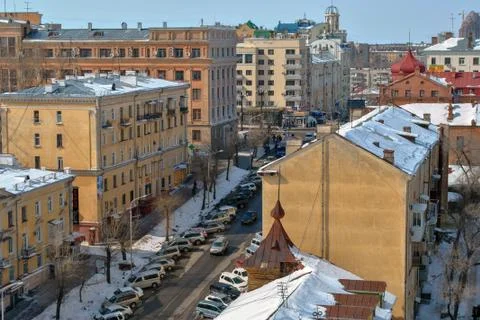 Russia. Khabarovsk-March 2010: view of Kalinina street Stock Photos