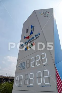 Russia, Krasnoyarsk - July 23, 2018: Electronic watch of the countdown to the Stock Photos