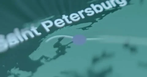 Russia launching cyber attacks, displayed on real time world map Stock Footage 310804012