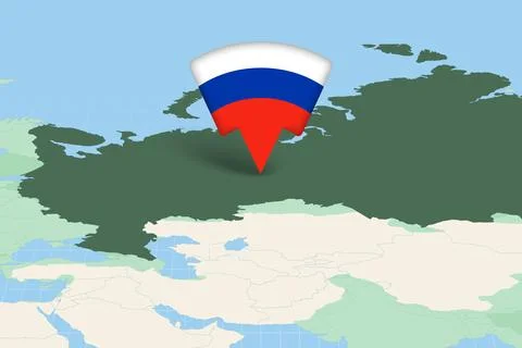 Russia Location Highlighted on Map with Flag Icon. Illustration