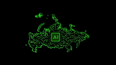 Russia Map AI Chipset Technology Opener Video stock 337082155