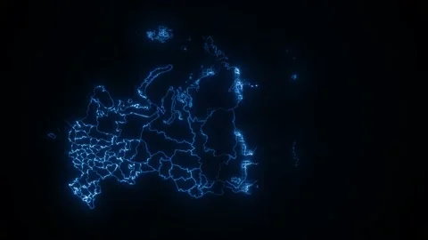 Russia Map Cyber Technology Intro With Regions Stock Footage 143699137