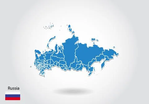 Russia map design with 3D style. Blue Russia map and National flag. Simple ve 스톡 일러스트