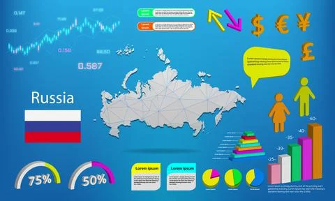 Russia map info graphics - charts, symbols, elements and icons collection. De Stock Illustration