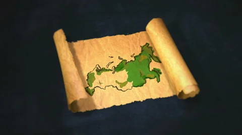 Russia Map Painting Unfolding Old Paper Scroll 3D 4K Stock Footage 59028032