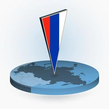 Russia map in round isometric style with triangular 3D flag of Russia Stock Illustration
